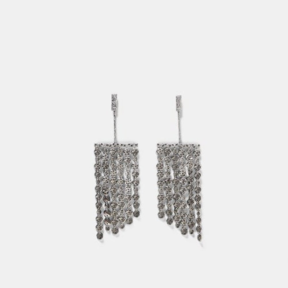 NEW! ‪ZARA SILVER METALLIC FRINGED DOORKNOCKER EARRINGS‬